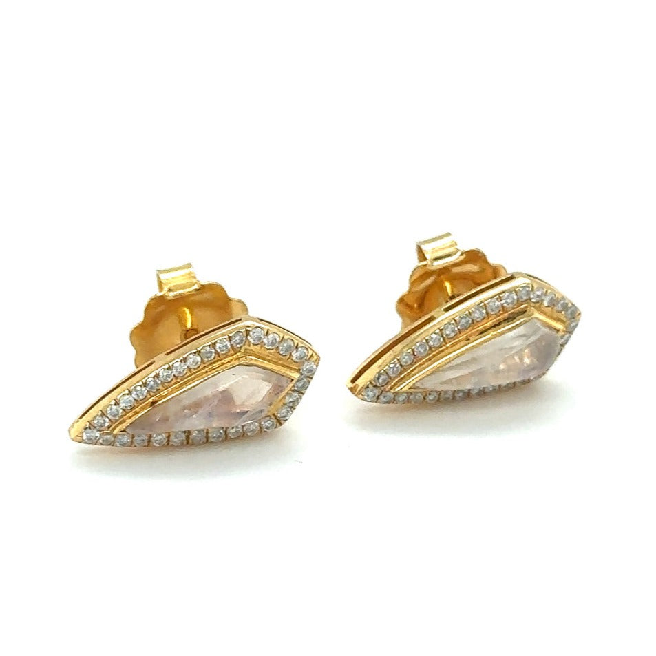 Moon Stone and Diamond Earrings